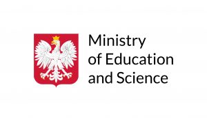 Logotype of the Ministry of Education and Science: w white eagle on a red background