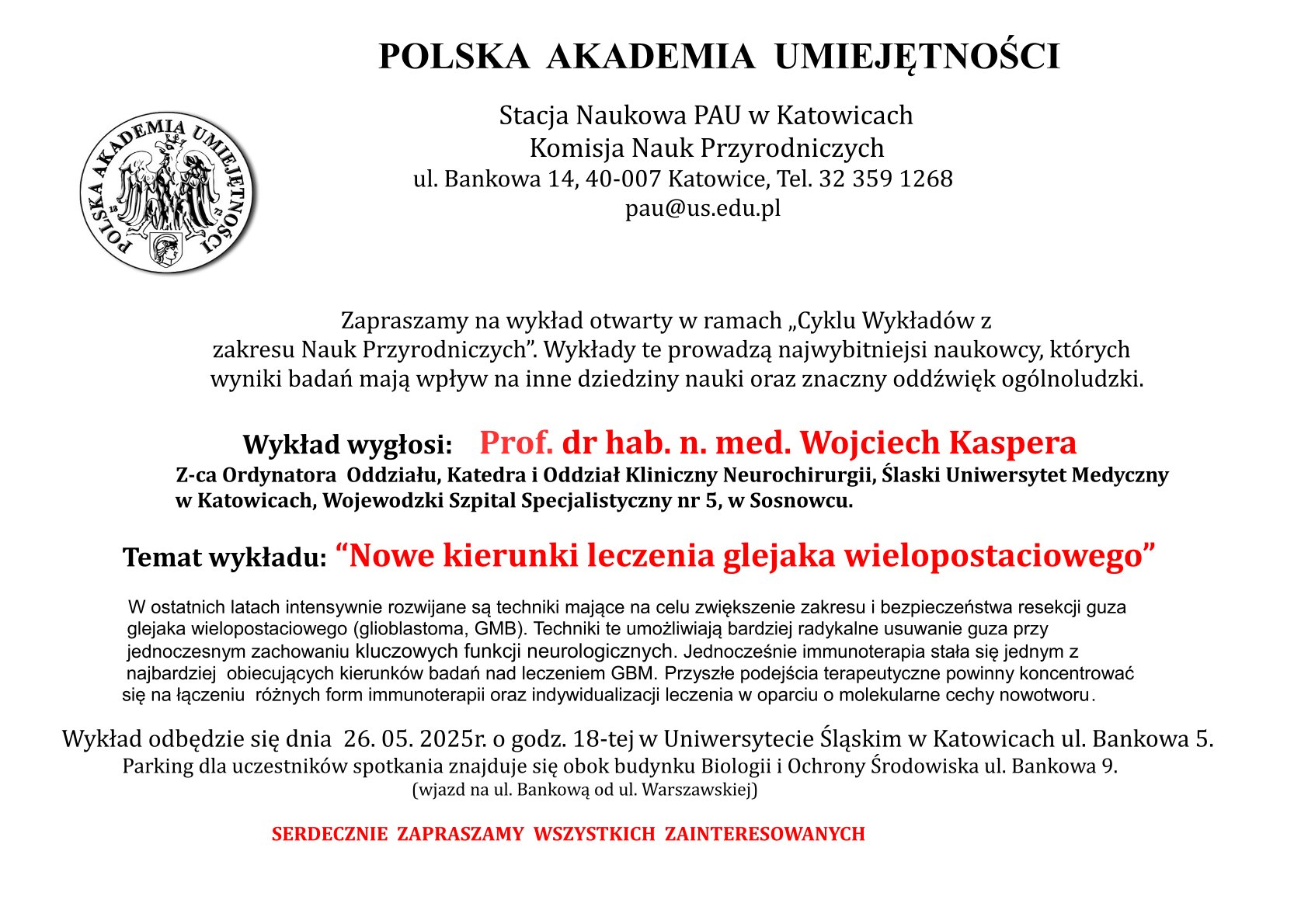 Grafika informująca o wykładzie otwartym prof. Wojciecha Kaspera