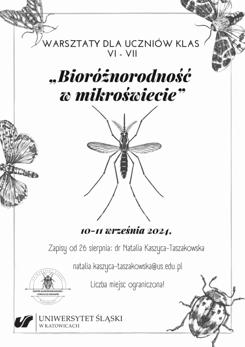 Grafika promująca warsztaty "Bioróżnorodność w mikroświecie" dla uczniów szkół podstawowych