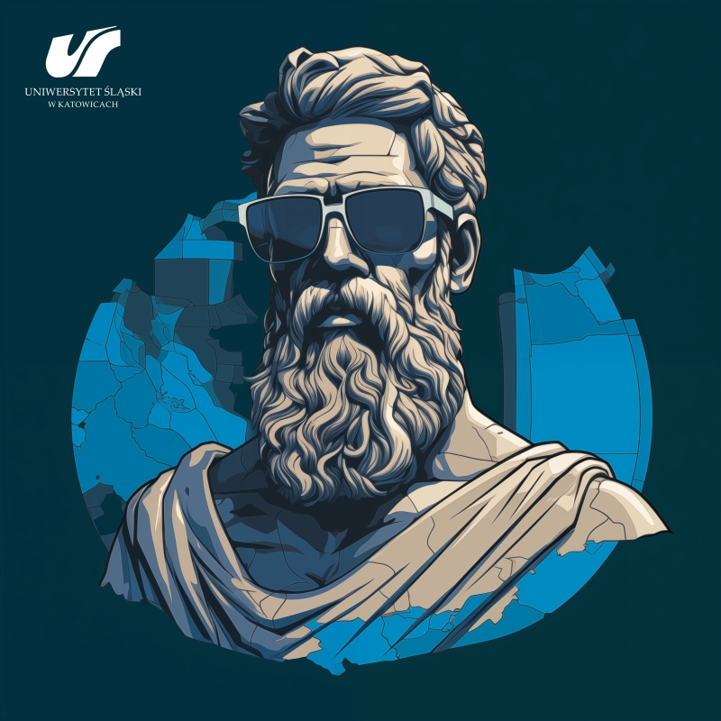 Grafika przedstawiająca greckiego filozofa Epikura
