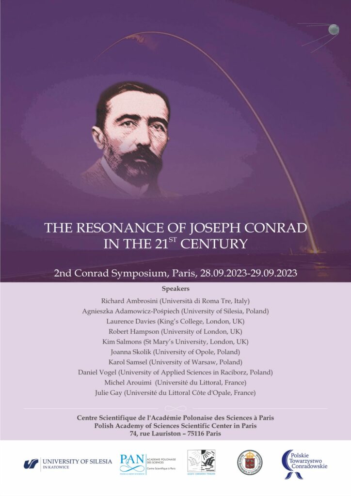 sympozjum nt. Josepha Conrada na fioletowym tle z portretem josepha comrada