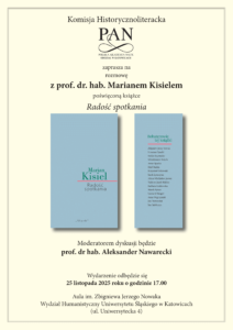 plakat promujący spotkanie w kolorze żółtym z niebieską książką