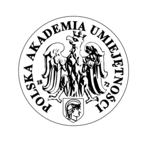 polska akademia umiejętności logotyp czarny orzeł z wizerunkiem rycerza na białym tle