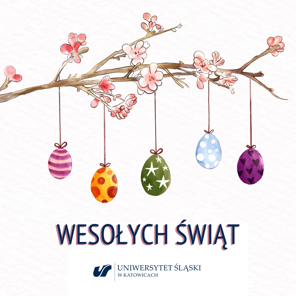 wesołych świąt kartka z pisankami i kwiecistym drzewkiem