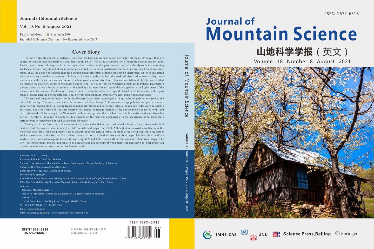 Opis przeprowadzonych badań na okładce czasopisma „Journal of Mountain Science”