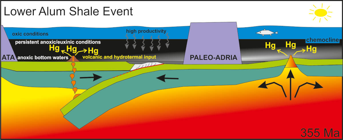 Graphic abstract showing possible sources of mercury enrichment in the studied sediments.