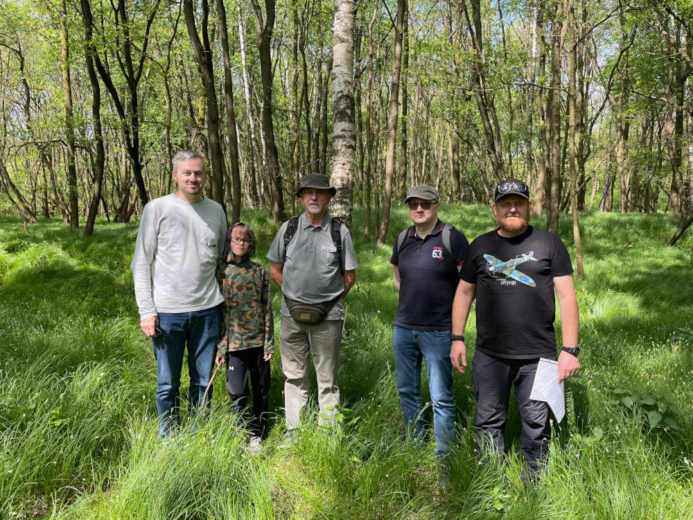 Partners of the University of Silesia research team at the research site (from the left): Chad and Connor Lindell, Kazimierz Sendobry, Edward Haduch, Wojciech Czubek (Photo. J. Sarno)