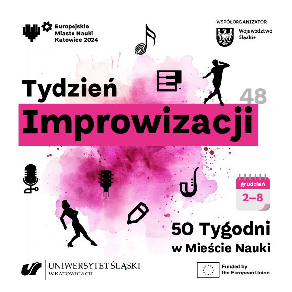 grafika z napisem "Tydzień Improwizacji 48 grudzień 2-8 50 Tygodni w Mieście Nauki