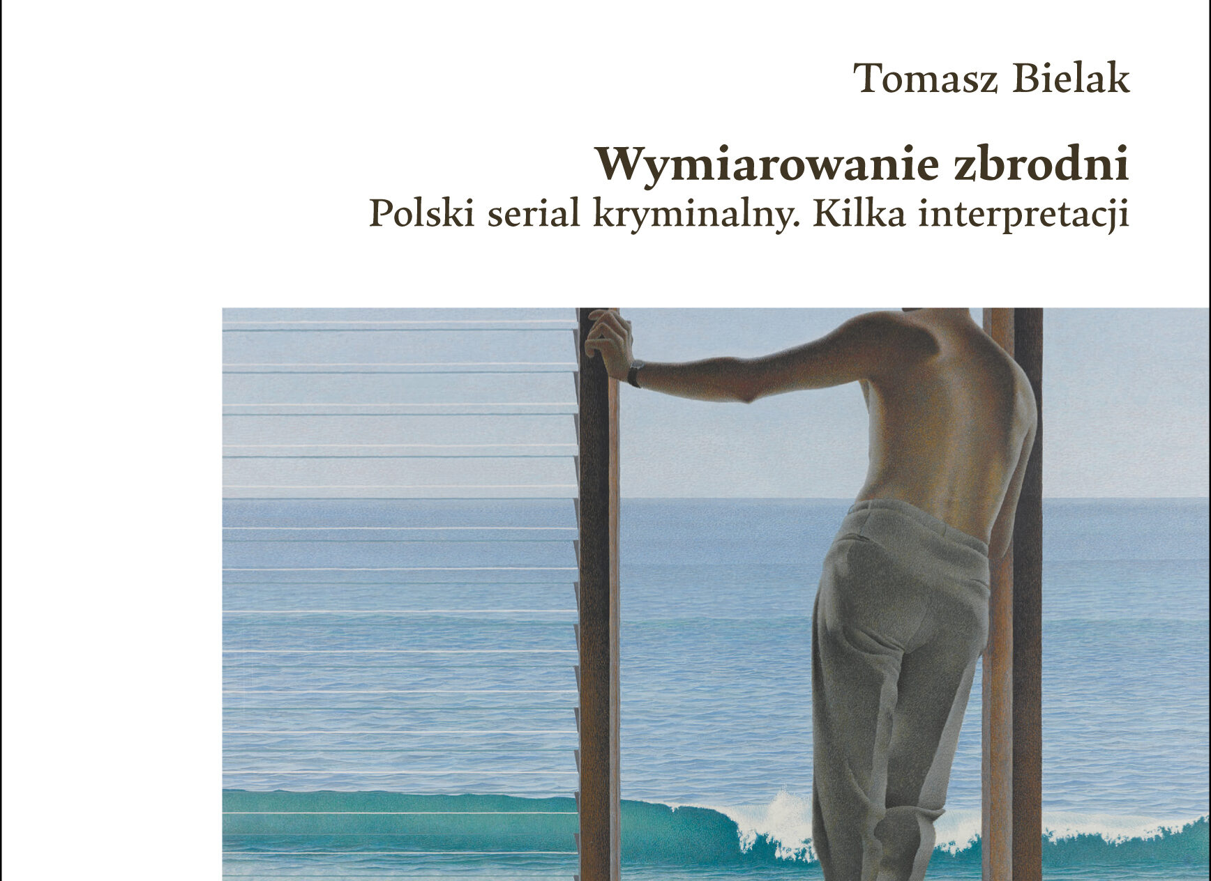 biała okładka książki z rysunkiem ławki z pistoletem i mężczyzną w tle