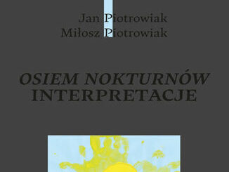 napis osiem nokturnów interpretacje szara okładka z niebieskim i żółtym akcentem