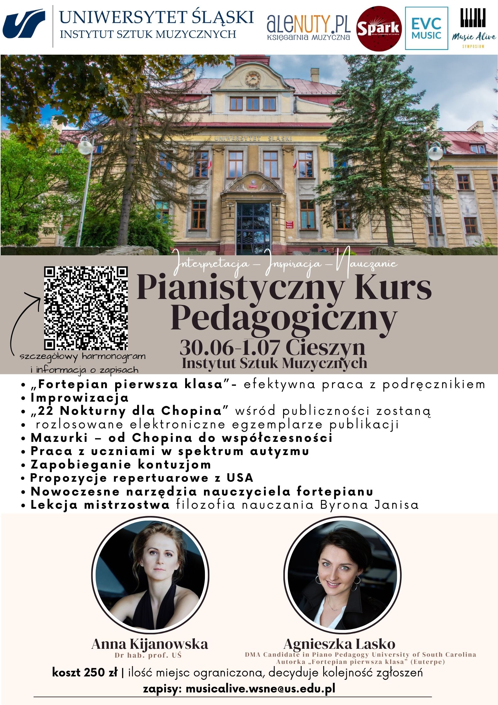 Plakat Pianistyczny Kurs Pedagogiczny Cieszyn kod QR 2025