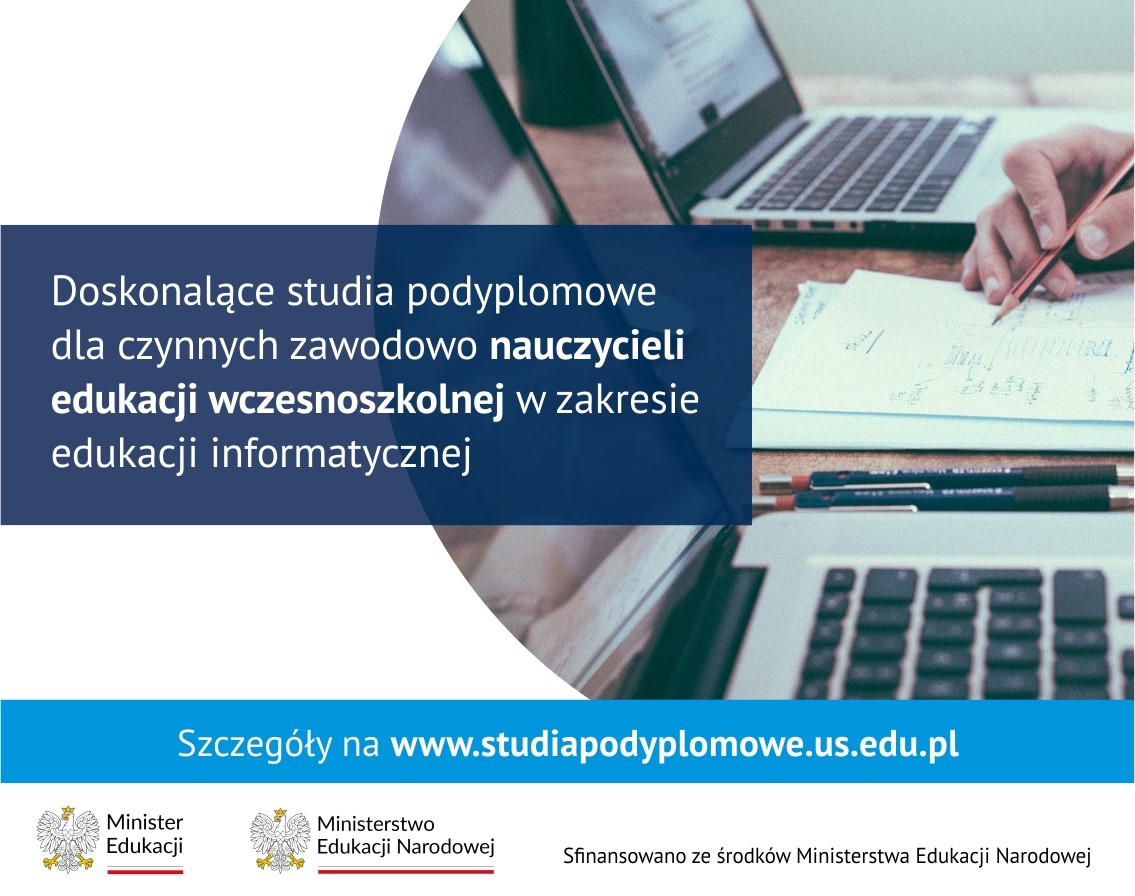 Doskonalące studia podyploomowe dla czynnych zawodowo nauczycieli edukacji wczesnoszkolnej w zakresie edukacji informatycznej - grafika promująca kierunek