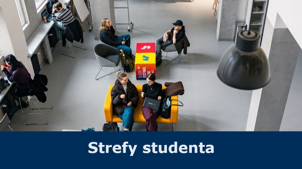 Strefa Studenta - zdjęcie zrobione z góry. na dole na pasku w kolorze granartu napis STREFA STUDENTA