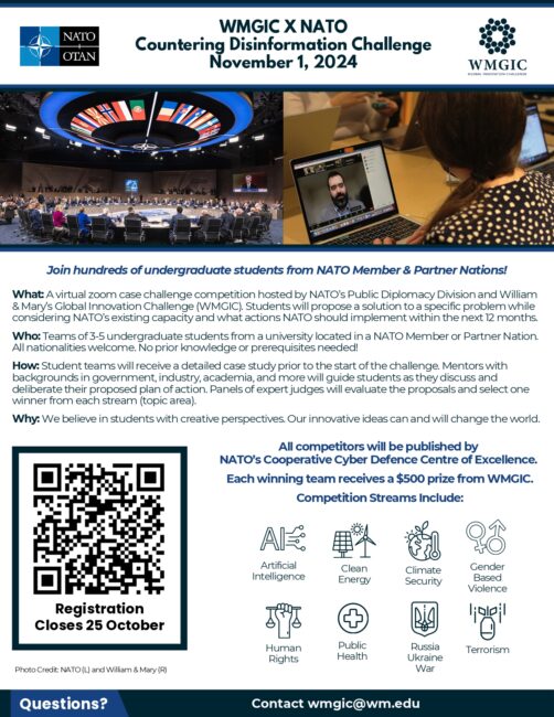 Plakat informacyjny. W górnej części zdjęcia osób w sali konferencyjnej oraz osoby prowadzącej rozmowę online przy laptopie. W dolnej części kod QR.