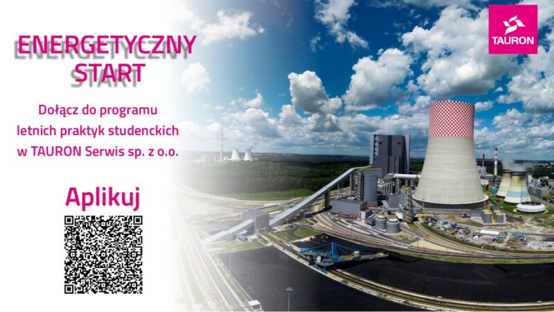 Plakat informacyjny ze zdjęciem elektrowni.