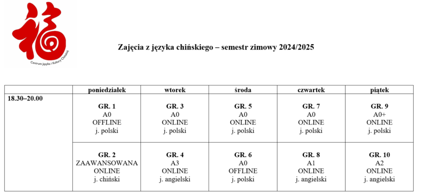 Plan zajęć.