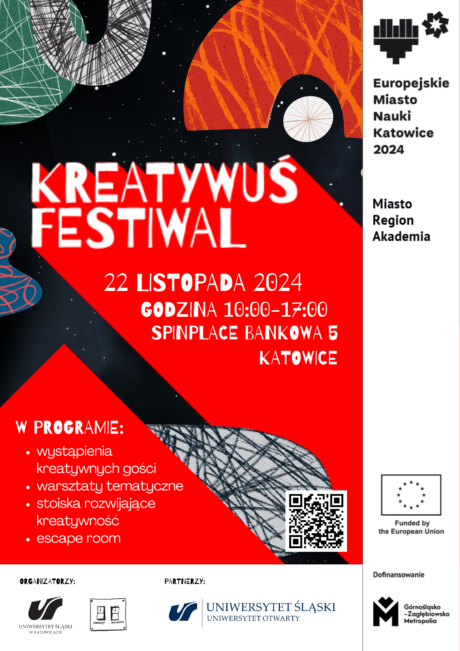 Plakat informacyjny w czerwonych barwach.