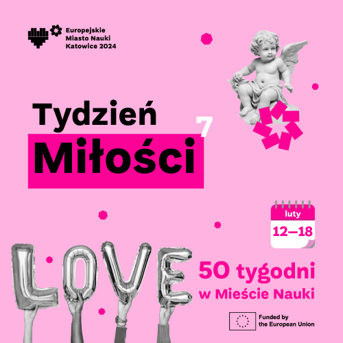 różowy plakat informacyjny z grafiką przedstawiającą amora oraz napis "love"