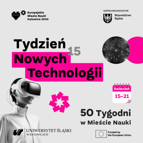 plakat informacyjny ze zdjęciem osoby z okularami VR na oczach