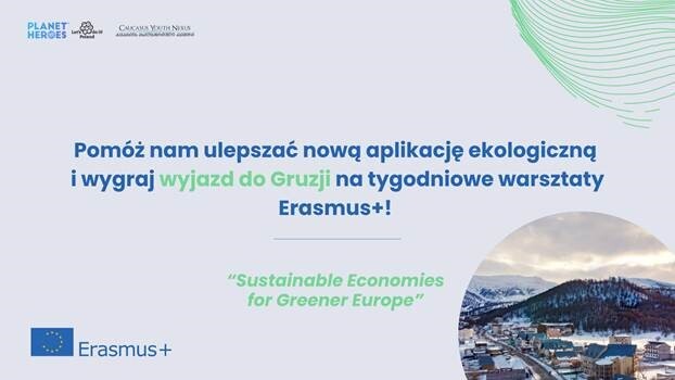 Plakat informacyjny - w prawym dolnym rogu zdjęcie ośnieżonego krajobrazu. 
