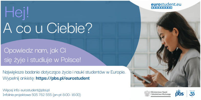 Plakat informacyjny ze zdjęciem kobiety korzystającej ze smartfona.