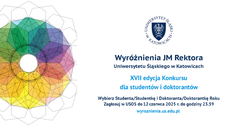 Plakat informacyjny z logo Wyróżnień JM Rektora oraz Uniwersytetu Śląskiego.
