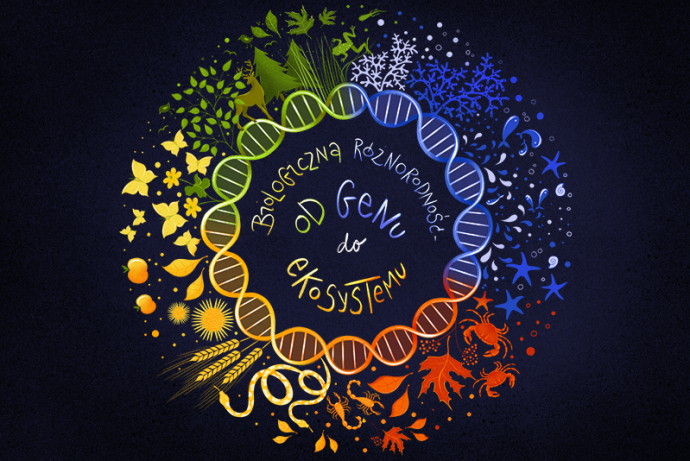 Logo Nocy Biologów - stylizowany wianek, symbolizujący różne formy życia