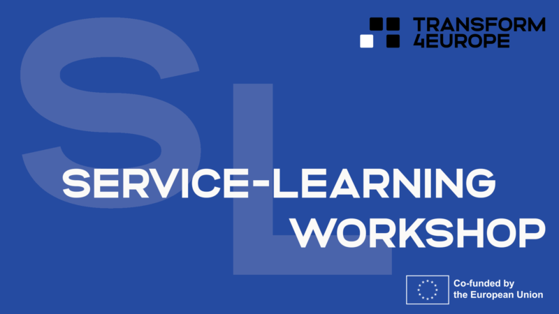 napis na niebieskim tle: Service-Learning workshop