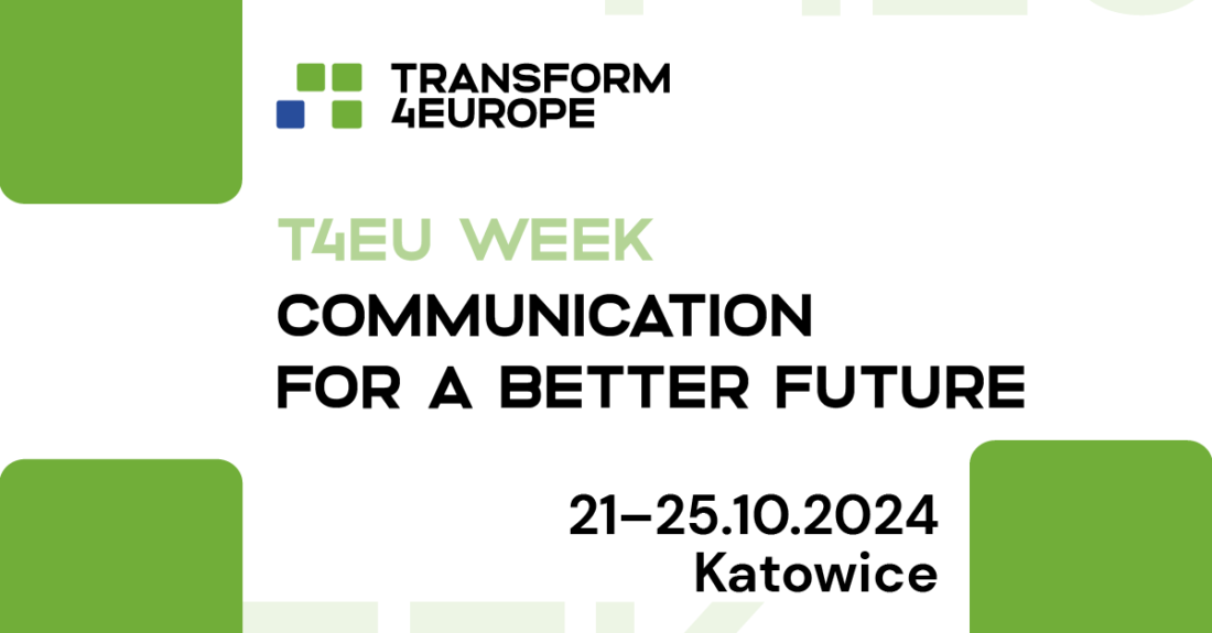 Graphic with text: T4EU week communication for a better future, Katowice 21-25.10.2024