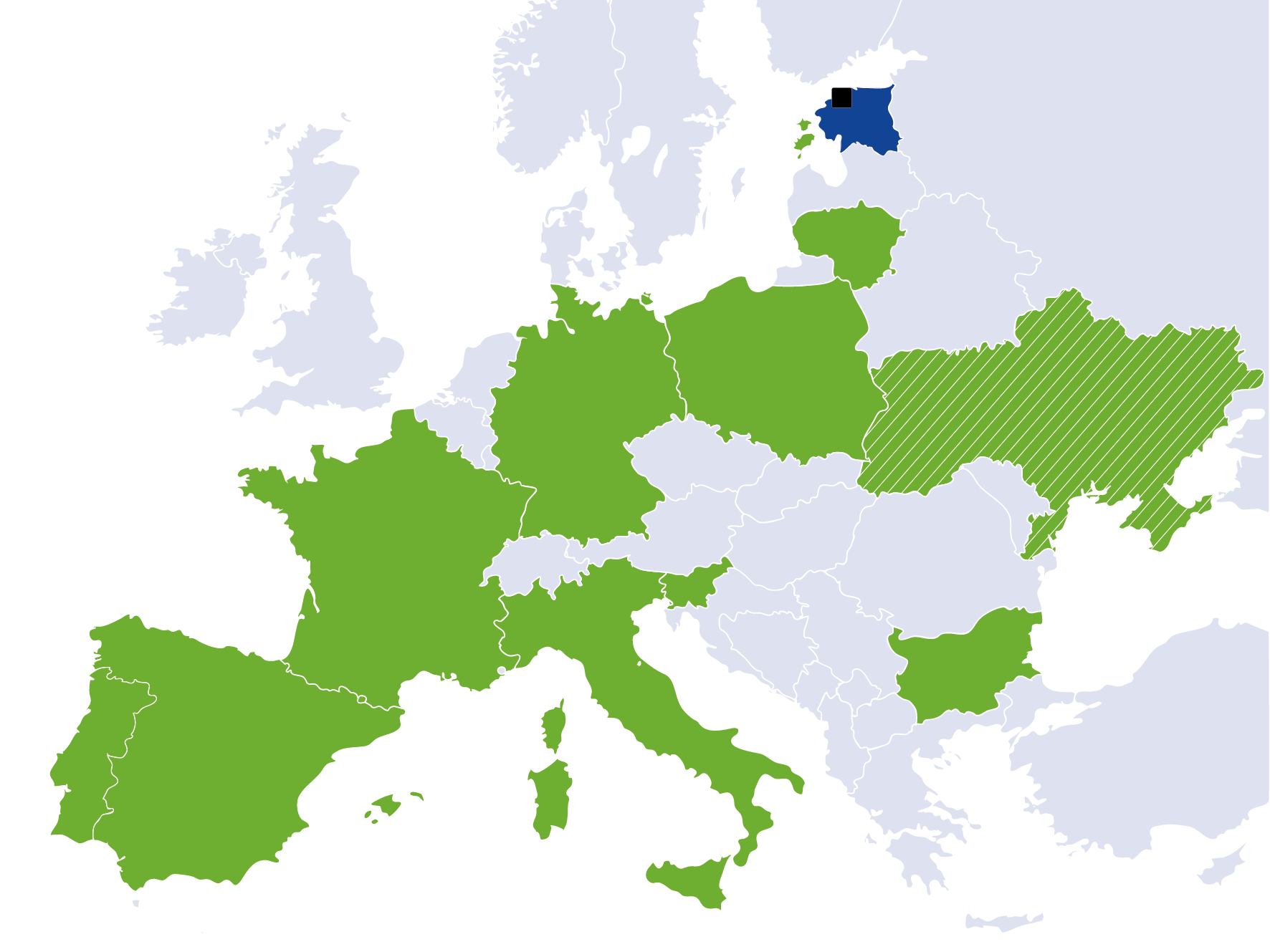 mapa Europy z zaznaczoną na niebiesko Estonią