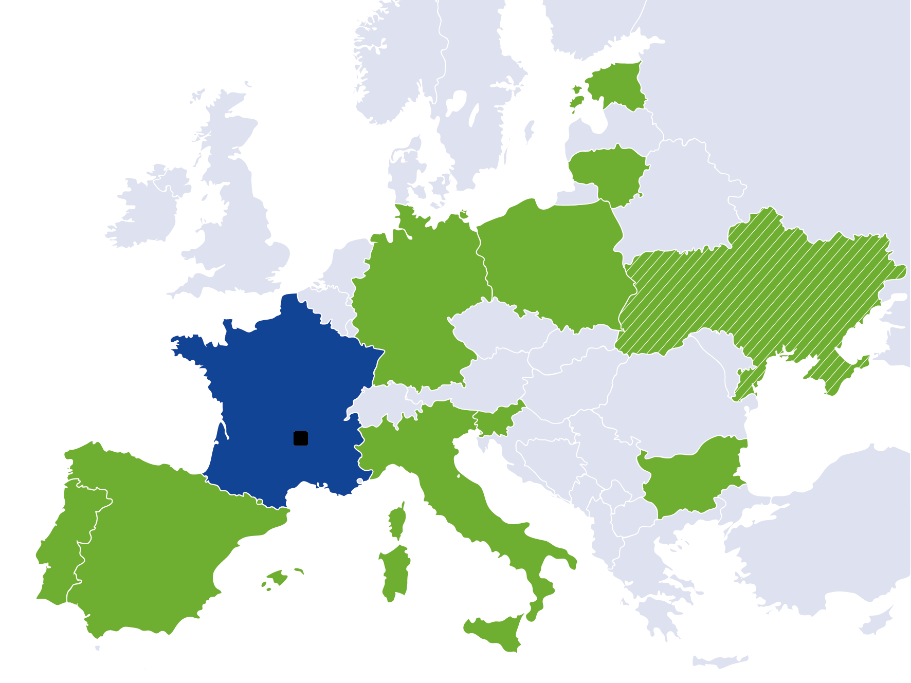 mapa Europy z zaznaczoną na niebiesko Francją