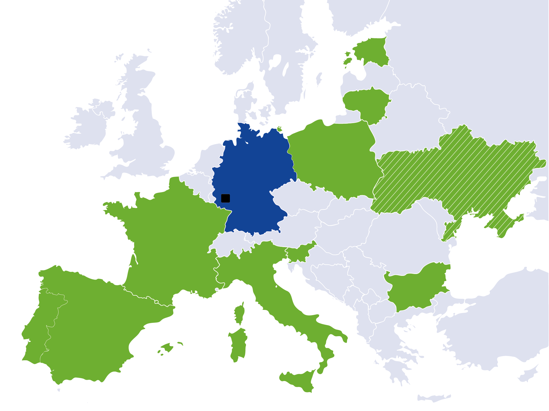 mapa Europy z zaznaczonymi na niebiesko Niemcami