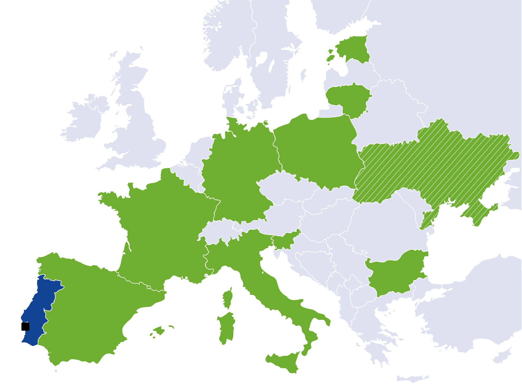 mapa Europy z zaznaczoną na niebiesko Portugalią