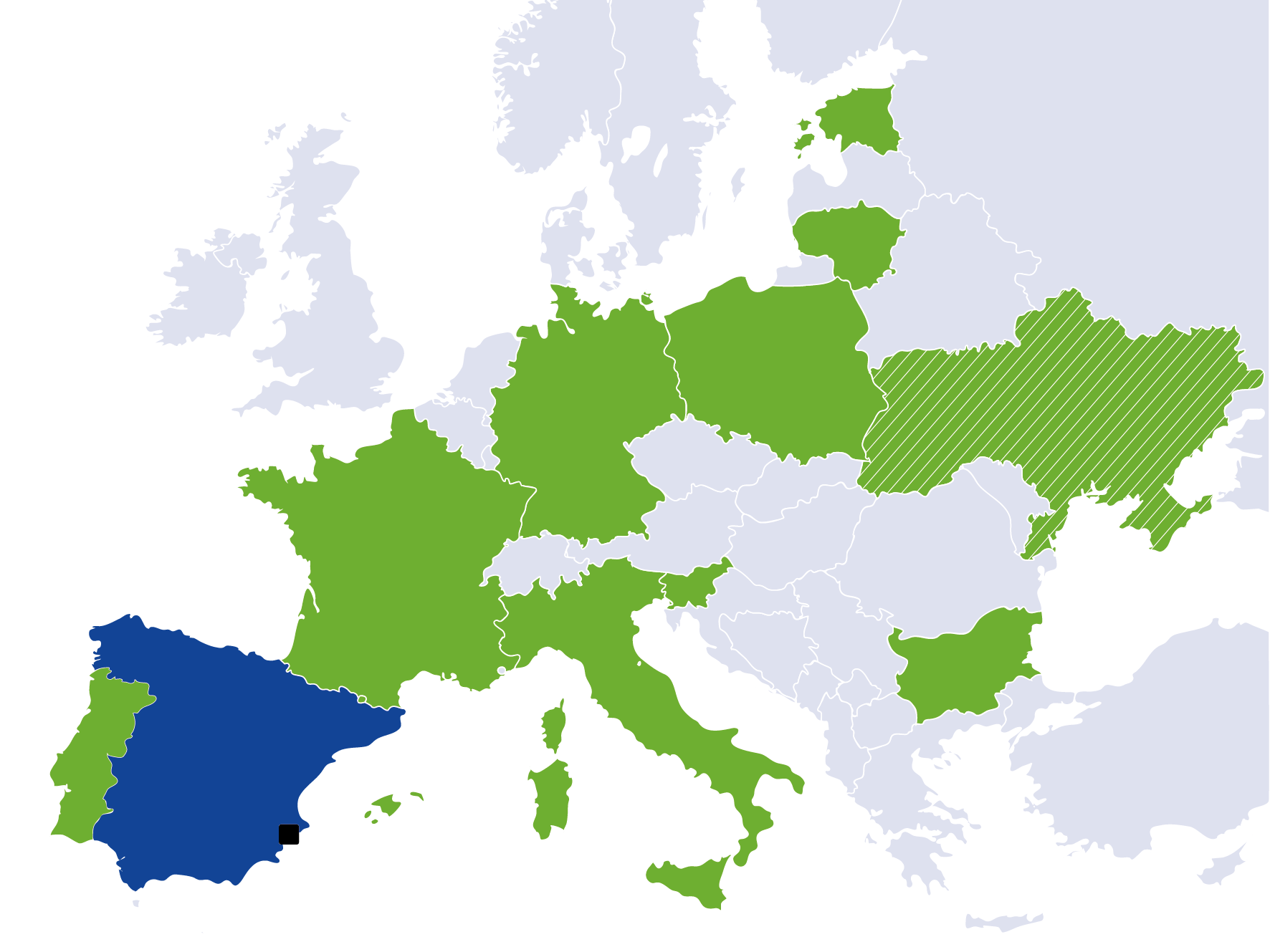 mapa Europy z zaznaczoną na niebiesko Hiszpanią