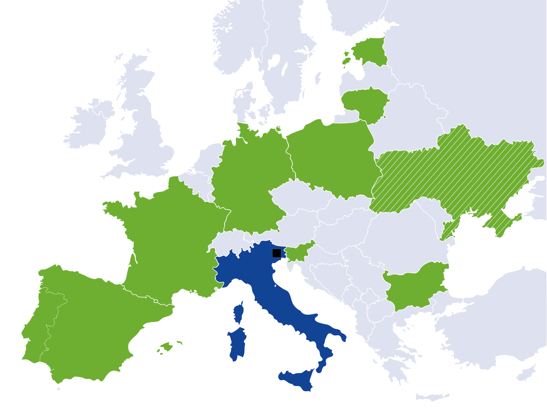 mapa Europy z zaznaczonymi na niebiesko Włochami