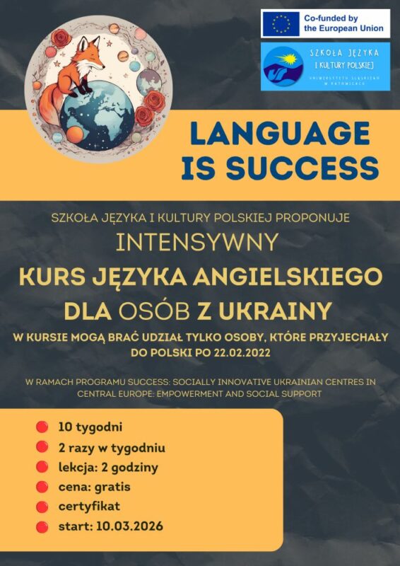 plakat promujący kurs angielskiego dla osób z Ukrainy