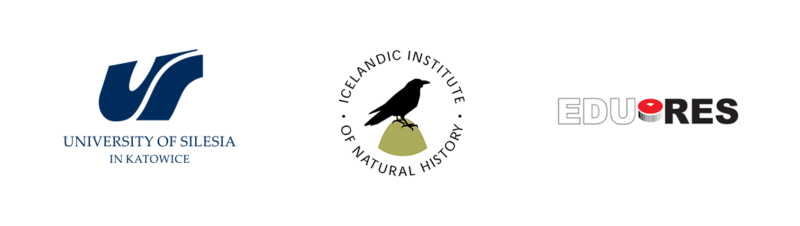 logo Uniwersytetu Śląskiego w Katowicach, logo Islandskiego Instytutu Historii Naturalnej, Logo Fundacji Edu-Res