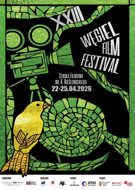 plakat festiwalu w kolorach zielono czarnych. Wszystkie informacje zawarte na plakacie znajdują się w tekście informacji.