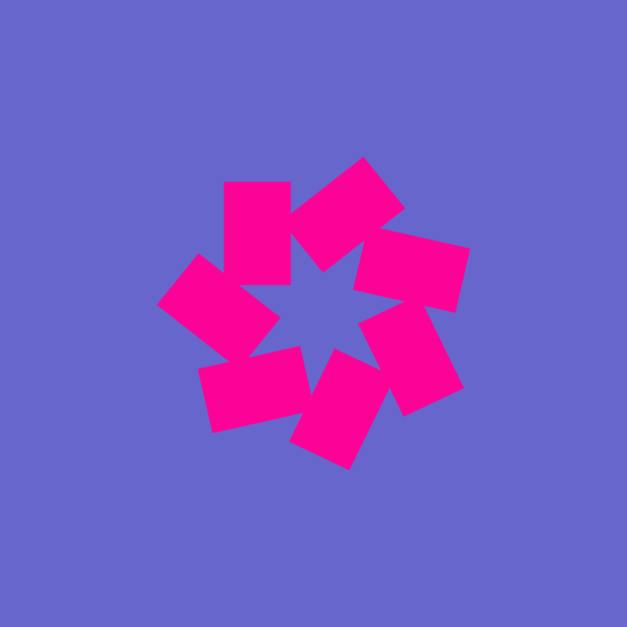 logotyp Europejskiego Miasta Nauki w kolorze różowym na jagodowym tle