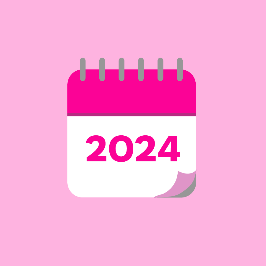 ikona kalendarza w srodku napis 2024 - wszystko w różowej kolorystyce