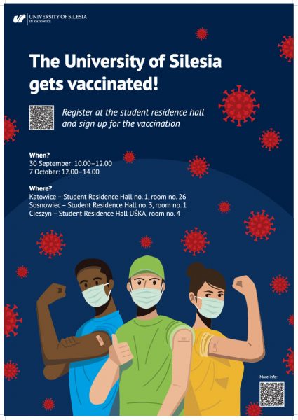 A poster promoting vaccination at the University of Silesia