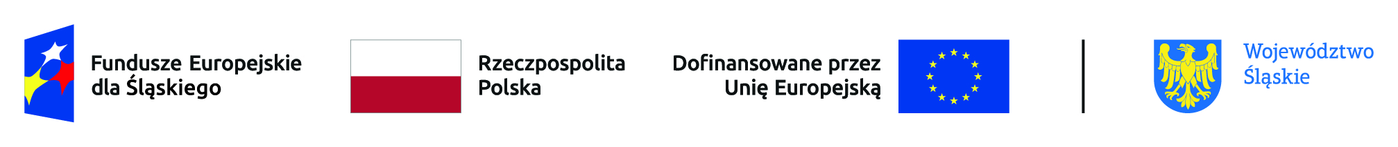 Pasek Logotypów: Fundusze Europejskie dla Śląskiego, Rzeczpospolita Polska, Dofinansowane przez Unię Europejska, Województwo Śląskie
