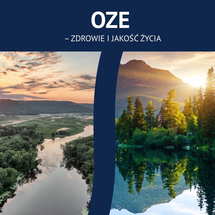 Grafika: Oze Zdrowie i jakosc zycia, na grafice rzeka i las