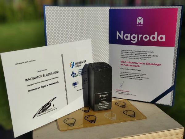 dwa dyplomy i statuetka dla UŚ w konkursie Innowator Śląska