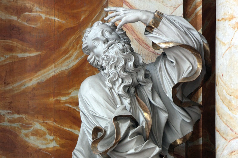Fragment rzeźby św. Pawła autorstwa Thomasa Weissfeldta z ołtarza głównego w kościele śś. Erazma i Pankracego w Jeleniej Górze