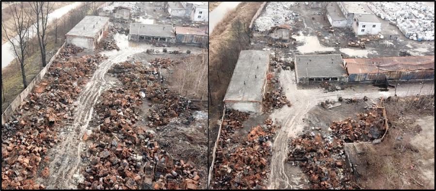 Obszar dzikiego składowiska odpadów w Sosnowcu po pożarze