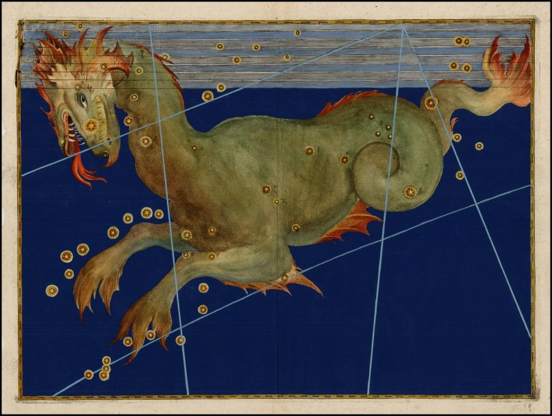 Wyobrażenie morskiego potwora ketosa w Uranometrii Johanna Bayera (XVII wiek) | domena publiczna via Wikimedia Commons