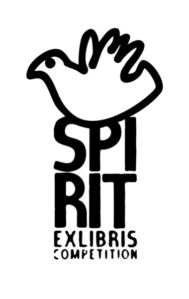 Konkursowe logo: gołąb z napisem Spirit, exlibris competition