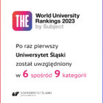logo rankingu i UŚ, napis: Po raz pierwszy Uniwersytet Śląski został uwzględniony w 6 spośród 9 kategorii