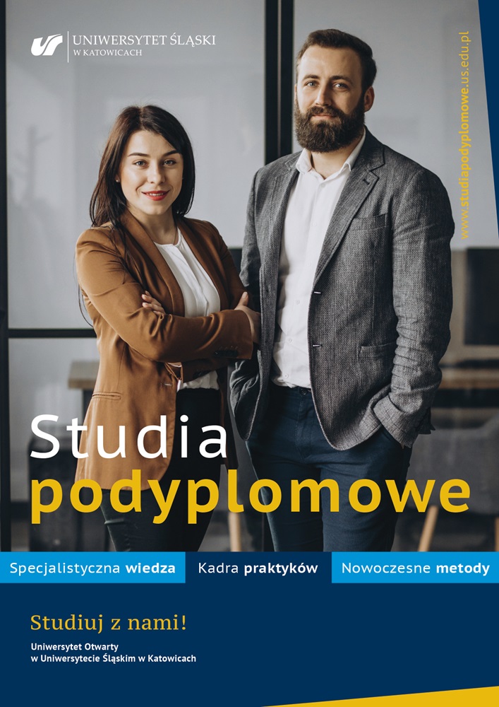 grafika promująca studia podyplomowe, przedstawiająca kobietę i mężczyznę